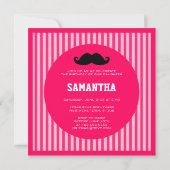 Mustache Girl Pink Stripe Birthday Invitation Einladung (Rückseite)