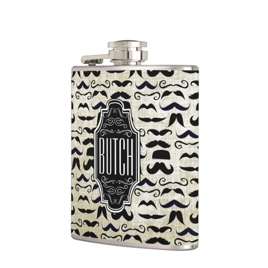 Mustache Hipster Pattern Flachmann (Links)