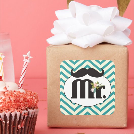 Mustache Hipster Pattern Quadratischer Aufkleber (Party)