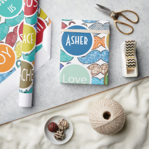 Mustache Hipster Retro Personalisiertes Foto Geschenkpapier