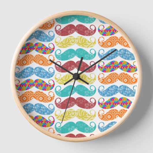 Mustache Hipster Vintag Retro Wanduhr (Vorderseite)