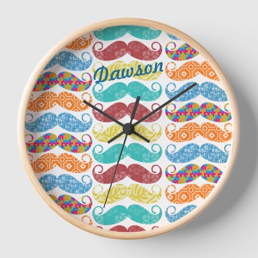 Mustache Hipster Vintag Retro Wanduhr (Vorderseite)