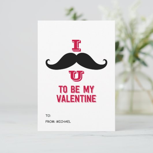 Mustache Kids Classroom Valentine Card Einladung (Stehend Vorderseite)