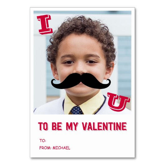Mustache Kinder Klassenzimmer Valentine Fotokarte Tischnummer (Vorderseite)