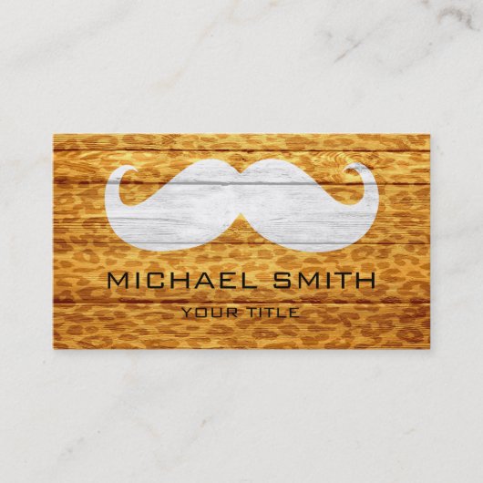 Mustache Leopard über Holztextur #3 Visitenkarte (Vorderseite)
