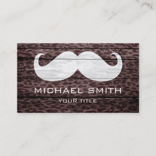 Mustache Leopard über Holztextur #4 Visitenkarte (Vorderseite)