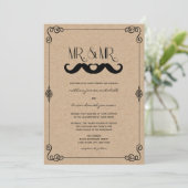 Mustache Liebe Vintage Kraft Paper Gay Wedding Einladung (Stehend Vorderseite)