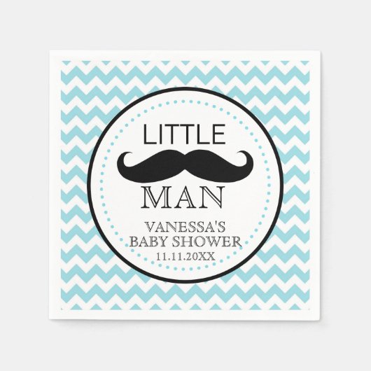 Mustache Lil' Little Man Baby Shower Thema Junge Serviette (Vorderseite)