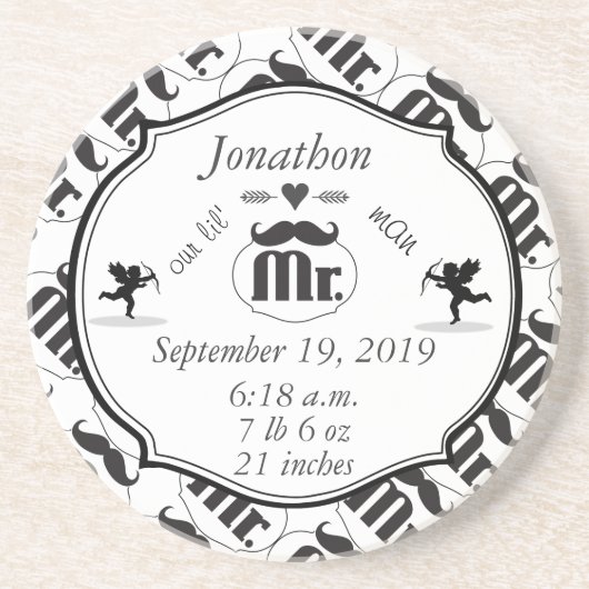 Mustache Lil Man Baby Boy Stats Getränkeuntersetzer (Vorne)