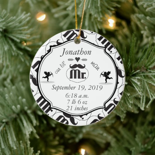 Mustache Lil Man Baby Boy Stats Keramik Ornament (Baum)