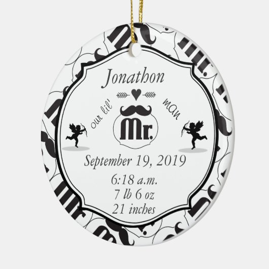 Mustache Lil Man Baby Boy Stats Keramik Ornament (Links)