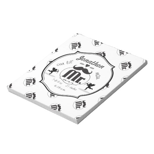 Mustache Lil Man Baby Boy Stats Notizblock (Rotiert)