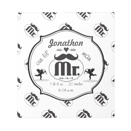 Mustache Lil Man Baby Boy Stats Notizblock (Vorderseite)