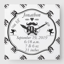 Mustache Lil Man Baby Boy Stats Quadratische Wanduhr