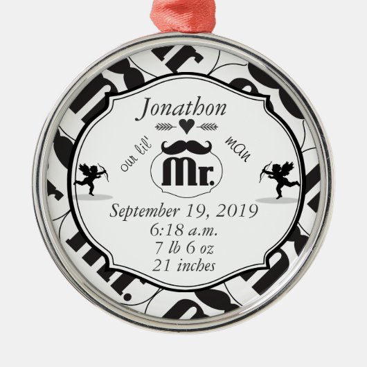 Mustache Lil Man Baby Boy Stats Silbernes Ornament (Vorne)