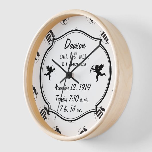 Mustache Lil Man Baby Boy Stats Wanduhr (Winkel)