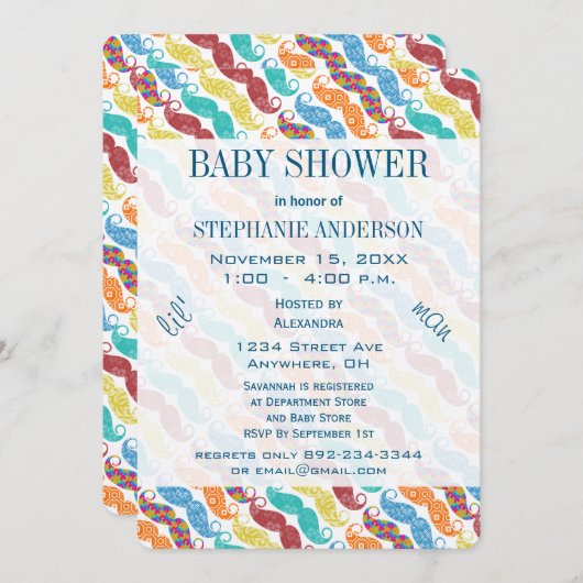 Mustache Lil' Mr Lil' Man Retro Baby Shower Einladung (Vorne/Hinten)