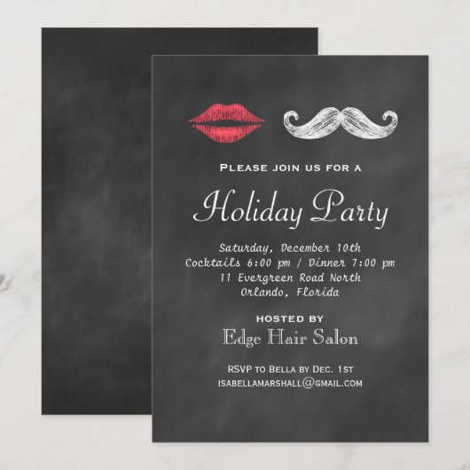 Mustache & Lips Corporate Party Einladung (Vorne/Hinten)