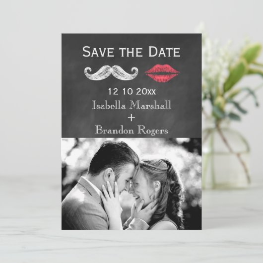 Mustache & Lips Foto Save the Date (Stehend Vorderseite)