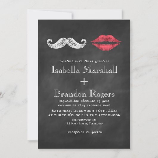 Mustache & Lips Hochzeit Einladung (Vorderseite)