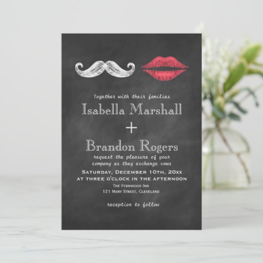 Mustache & Lips Hochzeit Einladung (Stehend Vorderseite)