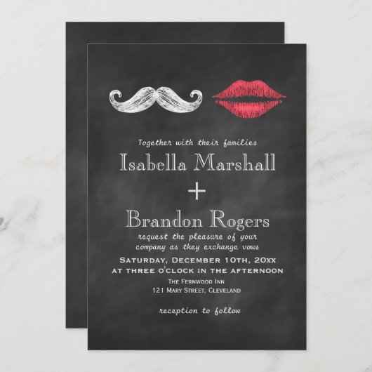 Mustache & Lips Hochzeit Einladung (Vorne/Hinten)