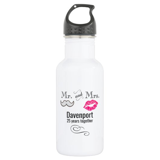 Mustache & Lips Mr. & Mrs. Anniversary Trinkflasche (Vorderseite)