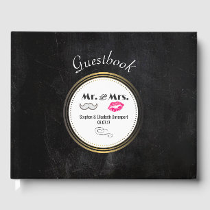 Mustache & Lips Mr. & Mrs. Black & Gold Wedding Gästebuch