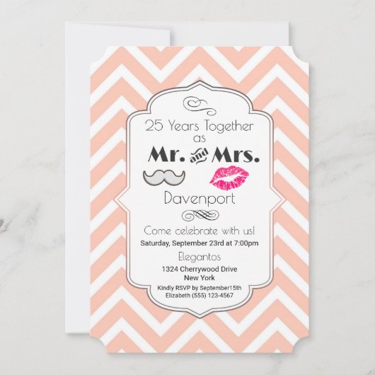 Mustache & Lips Mr. & Mrs. - Jahrestag Einladung (Vorderseite)