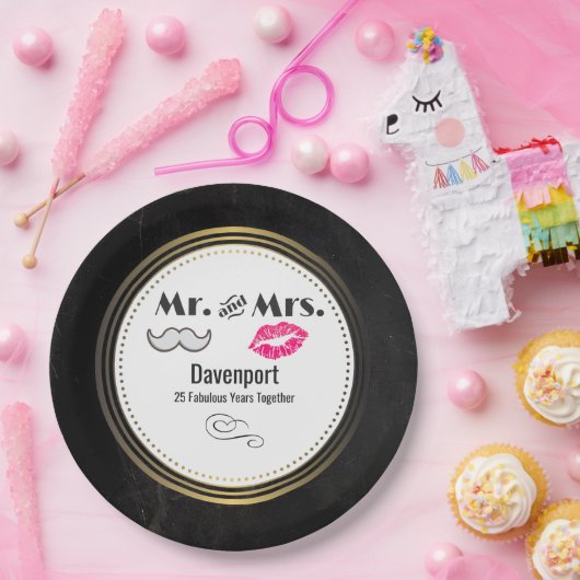 Mustache & Lips Mr. & Mrs. - Jahrestag Pappteller (Party)