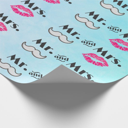 Mustache & Lips Mr. & Mrs. Pattern Geschenkpapier (Ecke)
