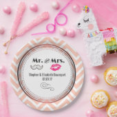 Mustache & Lips Mr. & Mrs Peach Zickzack Wedding Pappteller (Party)