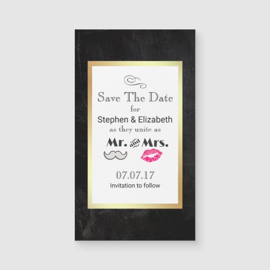 Mustache & Lips Mr. & Mrs Save the Date Magnetkarte (Vorderseite)