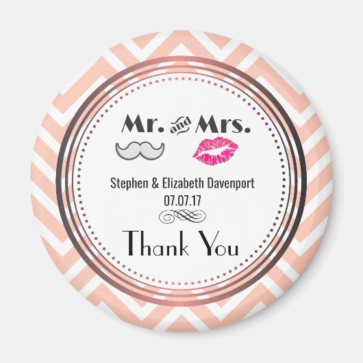 Mustache & Lips Mr. & Mrs Wedding Vielen Dank Magnet (Vorne)