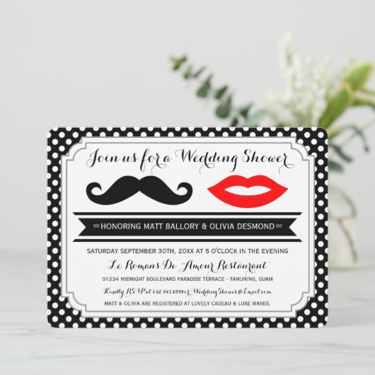 Mustache & Lips Polterabend Einladung (Stehend Vorderseite)