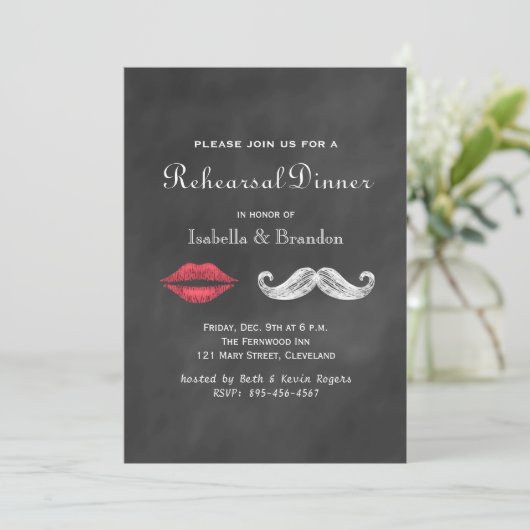 Mustache & Lips Probe Abendessen Einladung (Stehend Vorderseite)