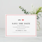 Mustache & Lips Quirky Wedding Save the Date (Stehend Vorderseite)