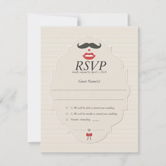 Mustache Lips Retro UAWG Wedding Card RSVP Karte (Vorderseite)