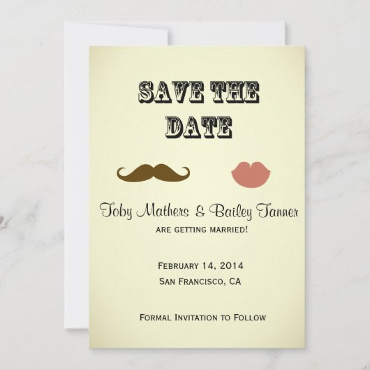 Mustache & Lips Rett-the-date Save The Date (Vorderseite)