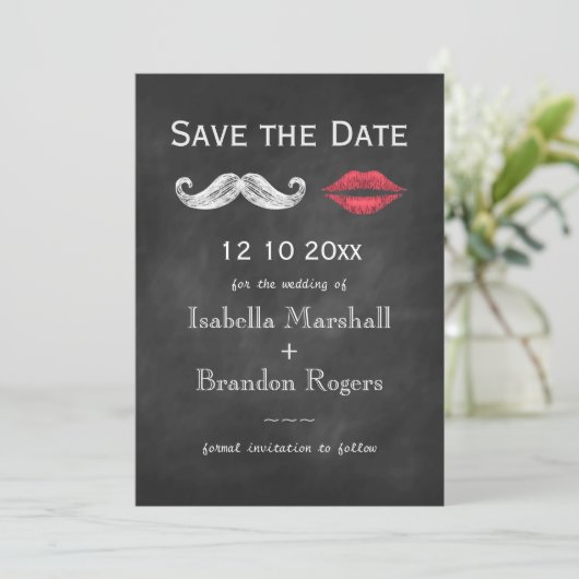 Mustache & Lips Save the Date (Stehend Vorderseite)
