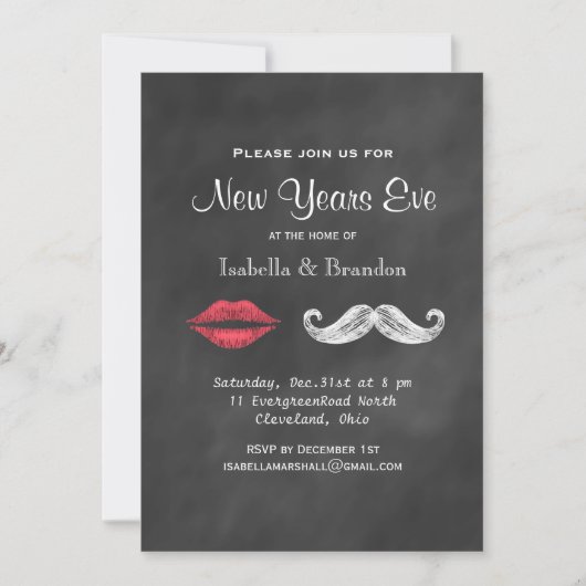 Mustache & Lips Silvester Party Einladung (Vorderseite)