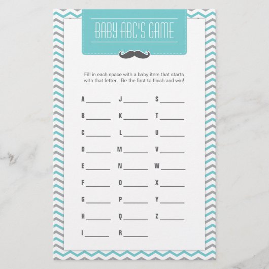 Mustache / Little Man Baby Shower ABCs Spiel (Vorderseite)