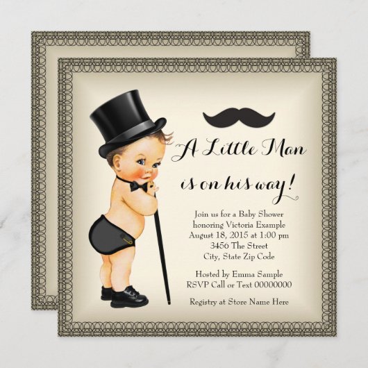 Mustache Little Man Baby Shower Einladung (Vorne/Hinten)