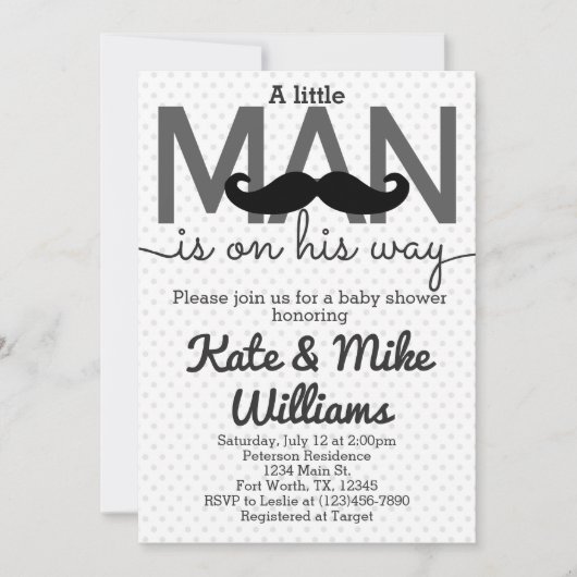 Mustache Little Man Baby Shower Einladung (Vorderseite)