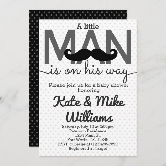 Mustache Little Man Baby Shower Einladung (Vorne/Hinten)