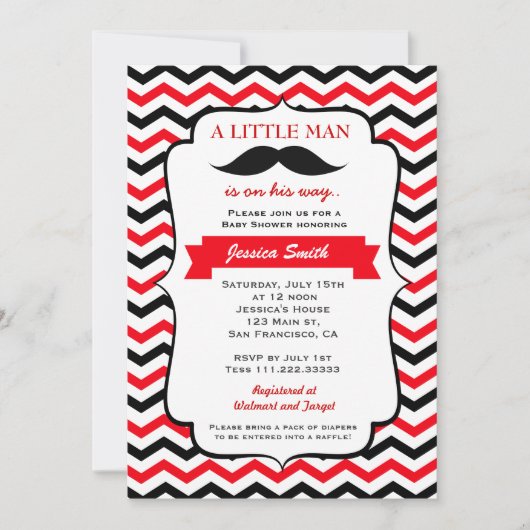 Mustache Little Man Babydusche Einladung (Vorderseite)