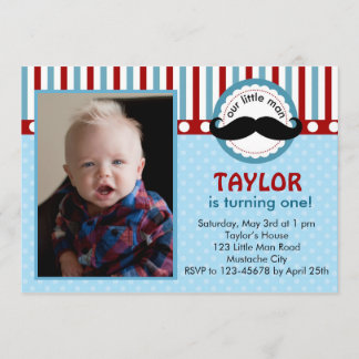 Mustache Little Man Birthday Invitation (Foto) Einladung