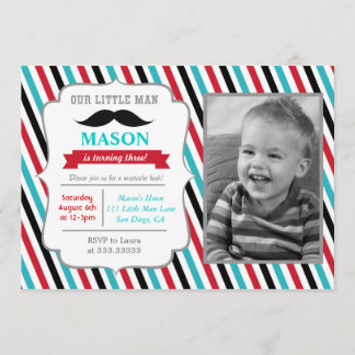 Mustache Little Man Birthday Party Einladungen