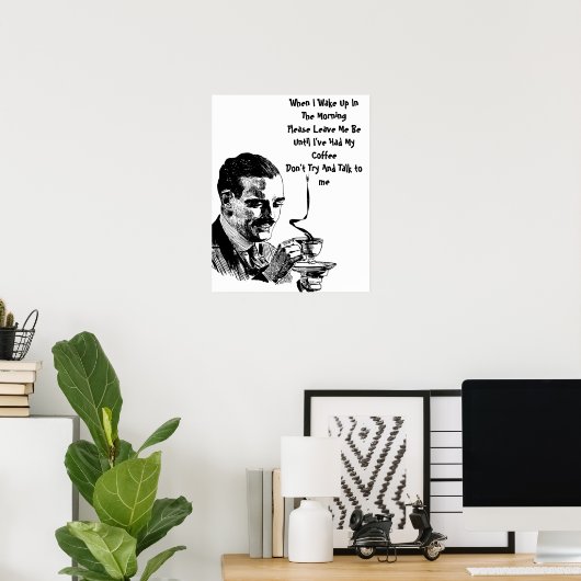 Mustache Man trinkt Kaffee Retro Art Poster (Heimbüro)