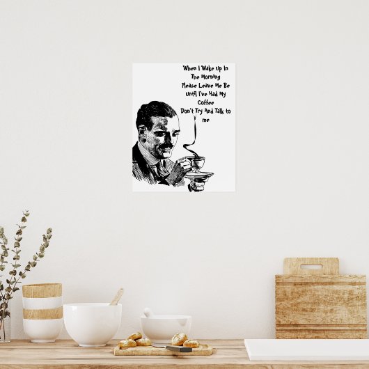 Mustache Man trinkt Kaffee Retro Art Poster (Küche)